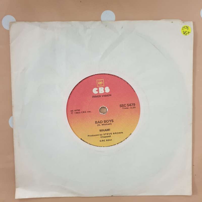 Wham!  Bad Boys - Vinyl 7" Record - Very-Good+ Quality (VG+)
