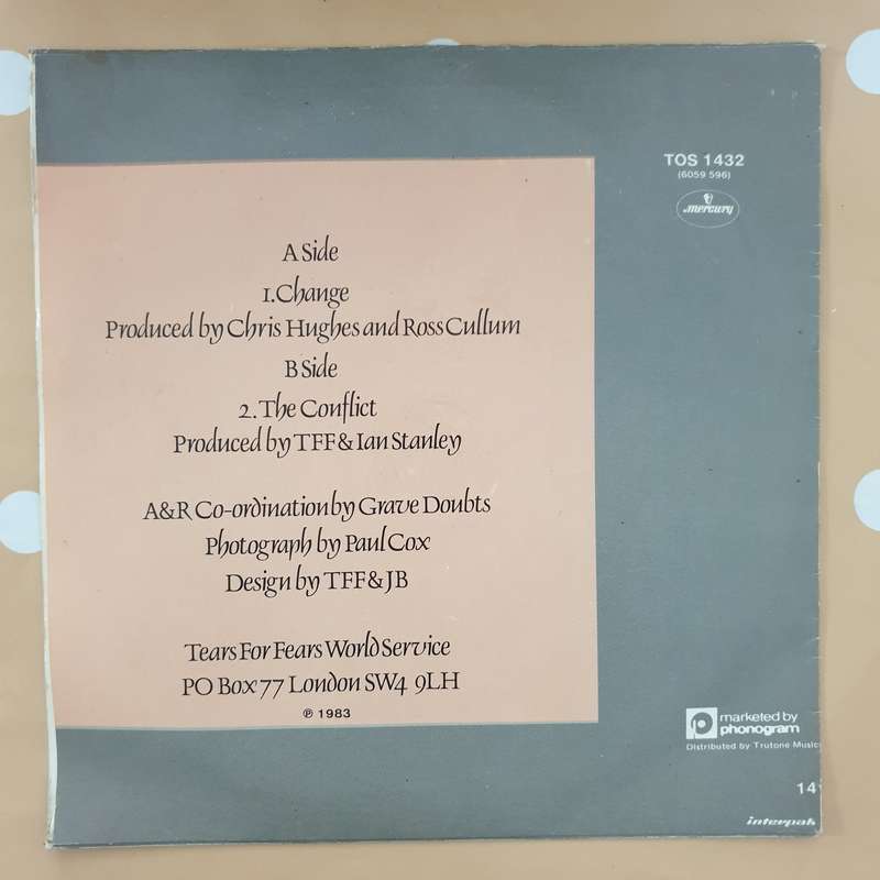 Tears For Fears  Change - Vinyl 7" Record - Very-Good+ Quality (VG+)