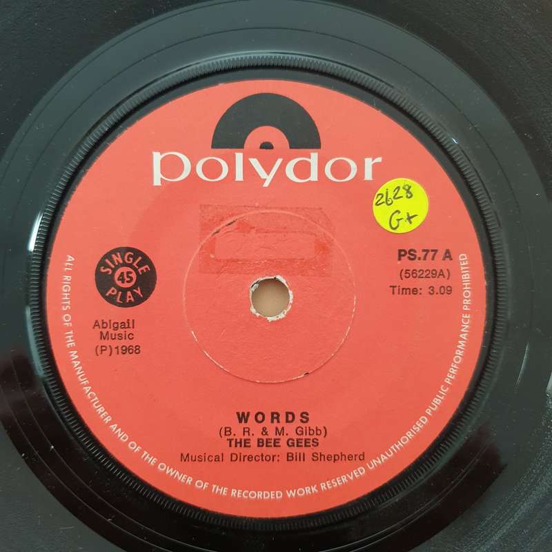 The Bee Gees  Words / Sinking Ships - Vinyl 7" Record - Good+ Quality (G+)