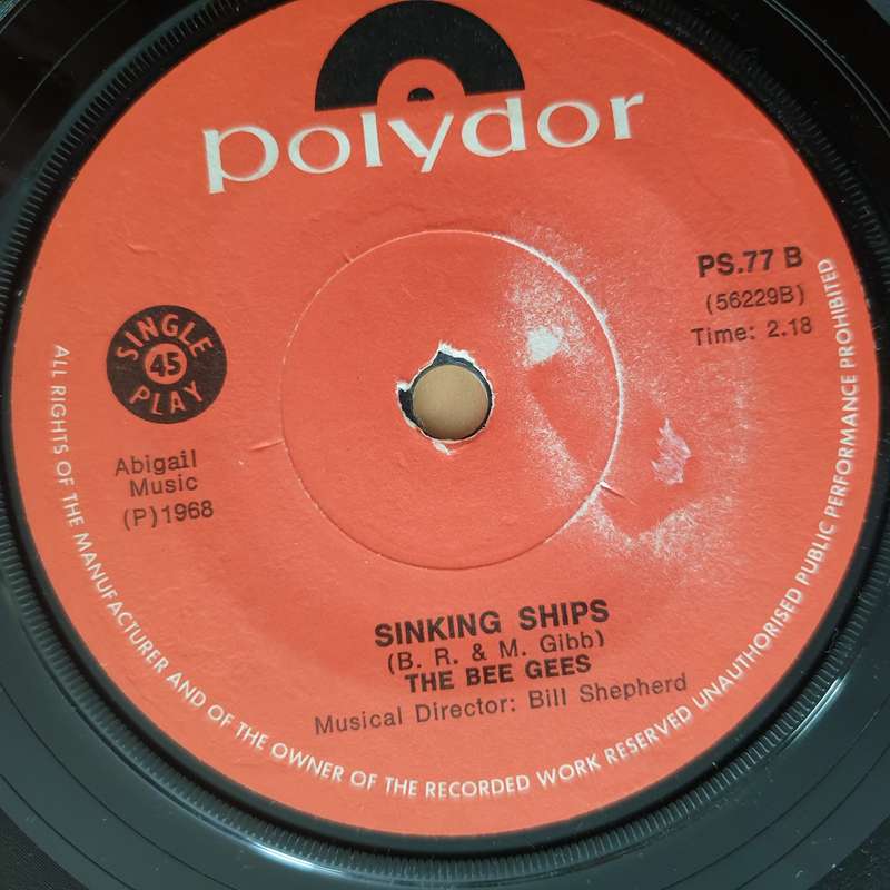 The Bee Gees  Words / Sinking Ships - Vinyl 7" Record - Good+ Quality (G+)