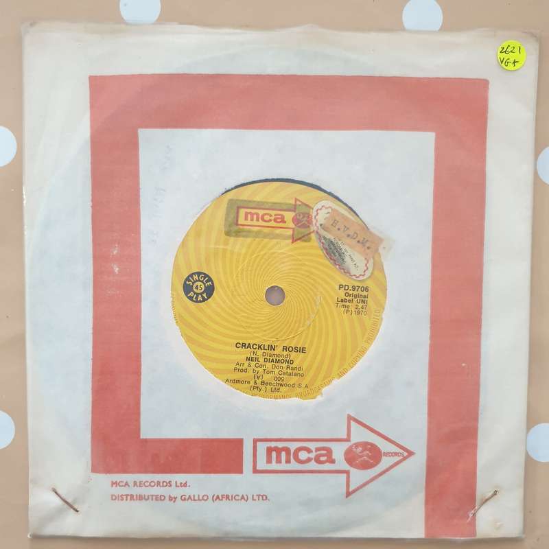Neil Diamond  Cracklin' Rosie - Vinyl 7" Record - Very-Good+ Quality (VG+)
