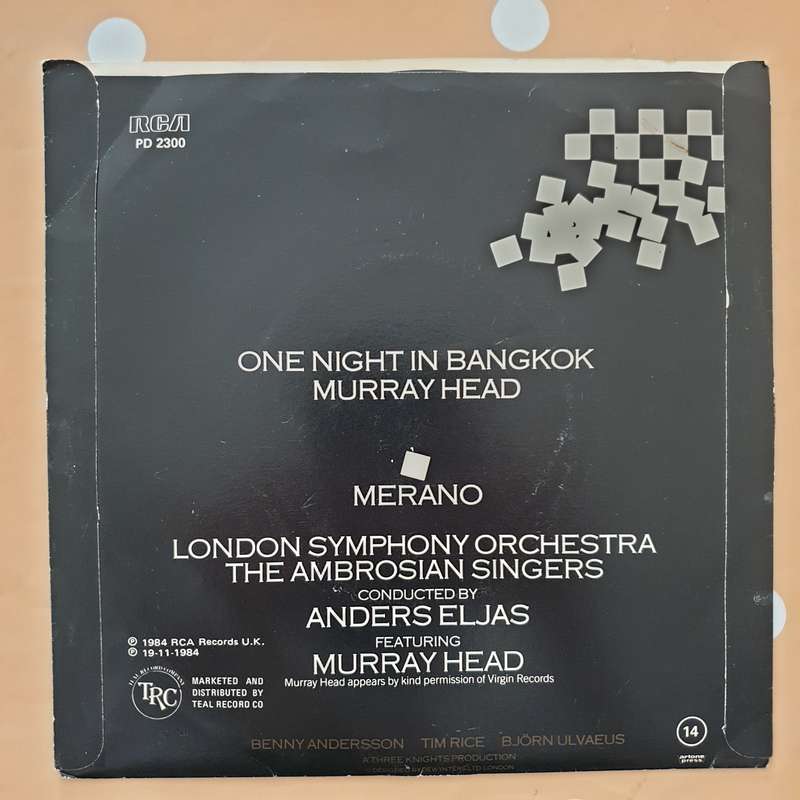 Murray Head  One Night In Bangkok - Vinyl 7" Record - Very-Good+ Quality (VG+)