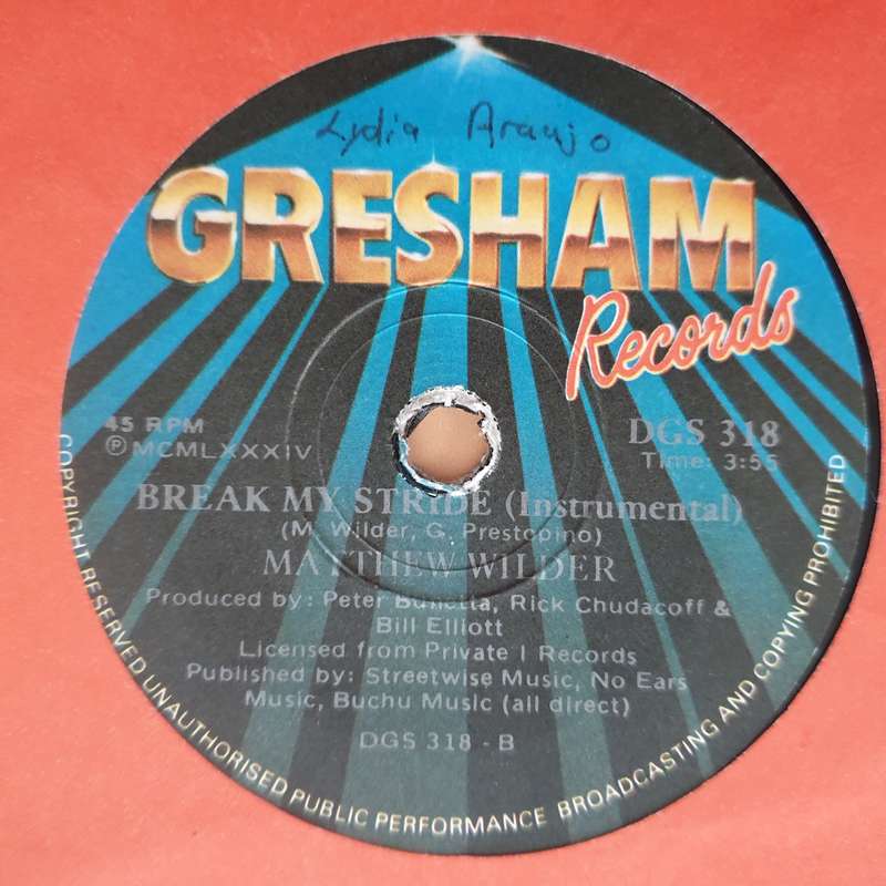 Matthew Wilder  Break My Stride - Vinyl 7" Record - Very-Good Quality (VG)