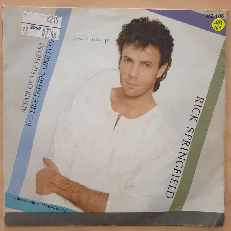 Rick Springfield  Affair of the Heart - Vinyl 7" Record - Very-Good+ Quality (VG+)