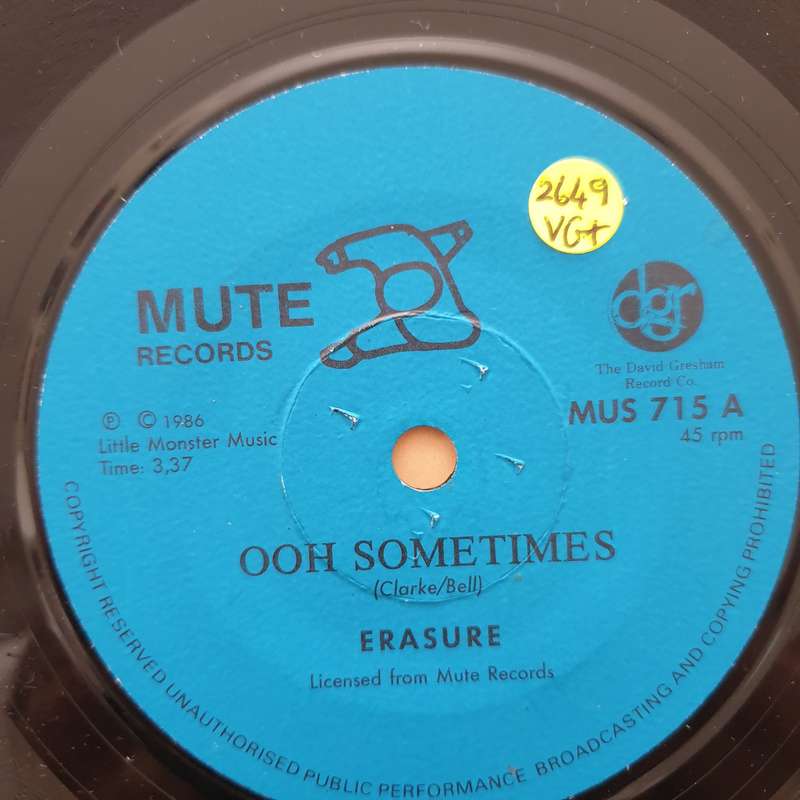 Erasure  Sometimes - Vinyl 7" Record - Very-Good+ Quality (VG+)