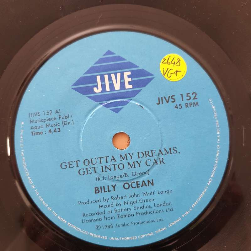 Billy Ocean  Get Outta My Dreams, Get Into My Car - Vinyl 7" Record - Very-Good+ Quality (VG+)