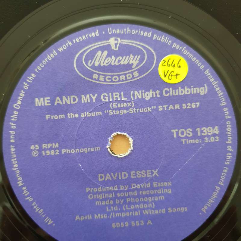 David Essex  Me And My Girl (Night-Clubbing) - Vinyl 7" Record - Very-Good+ Quality (VG+)