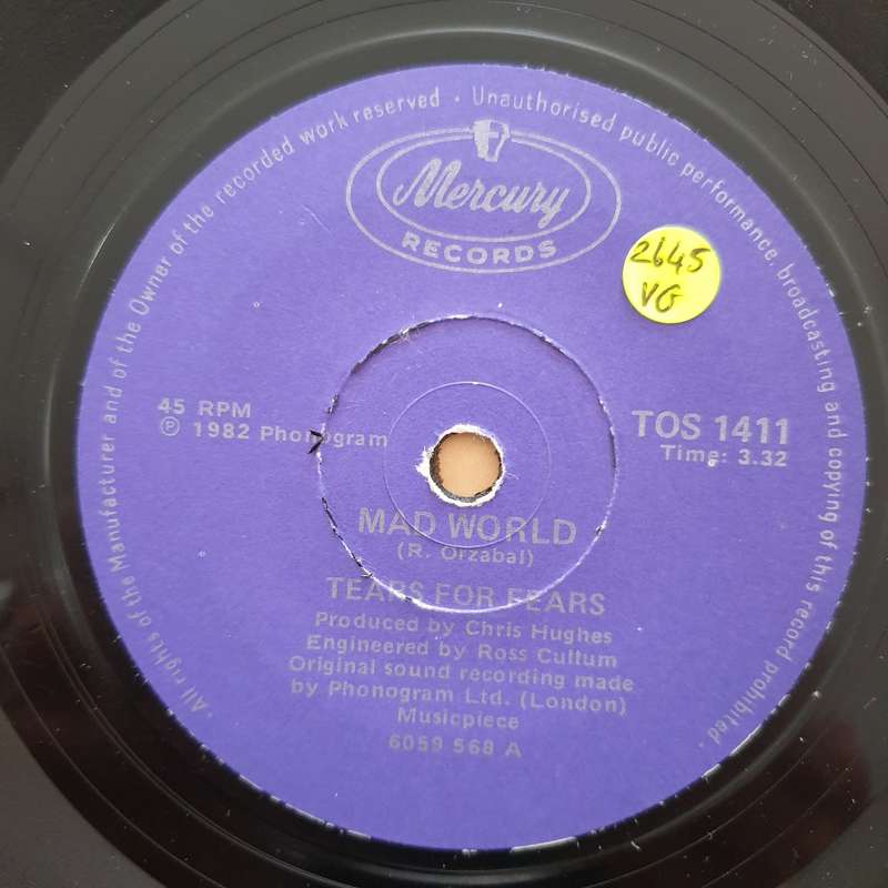 Tears For Fears  Mad World  - Vinyl 7" Record - Very-Good Quality (VG)