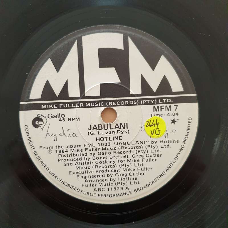 Hotline - Jabulani  - Vinyl 7" Record - Very-Good Quality (VG)