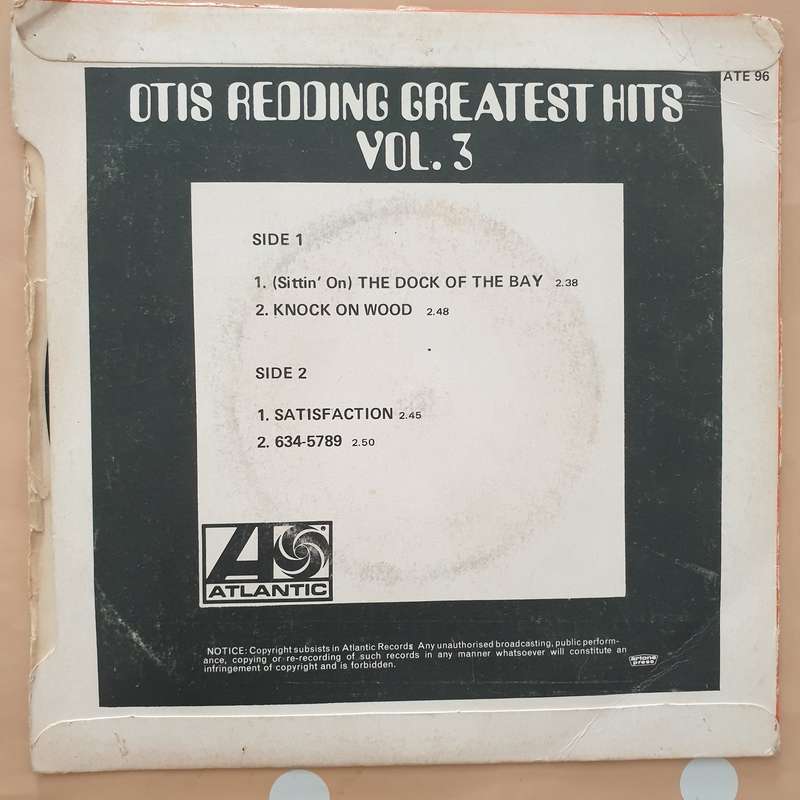 Otis Redding  Greatest Hits Vol.3 - Vinyl 7" Record - Very-Good Quality (VG)