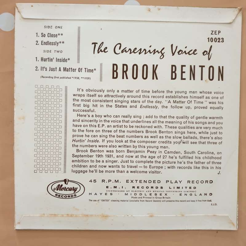 Brook Benton  The Caressing Voice Of Brook Benton - Vinyl 7" Record - Very-Good+ Quality (VG+)