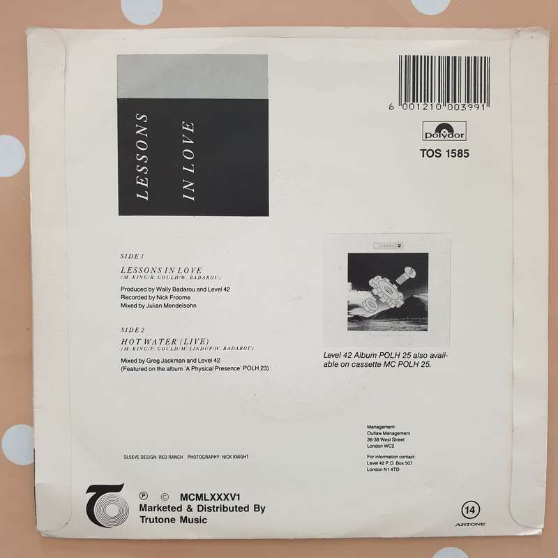 Level 42  Lessons In Love - Vinyl 7" Record - Very-Good+ Quality (VG+)