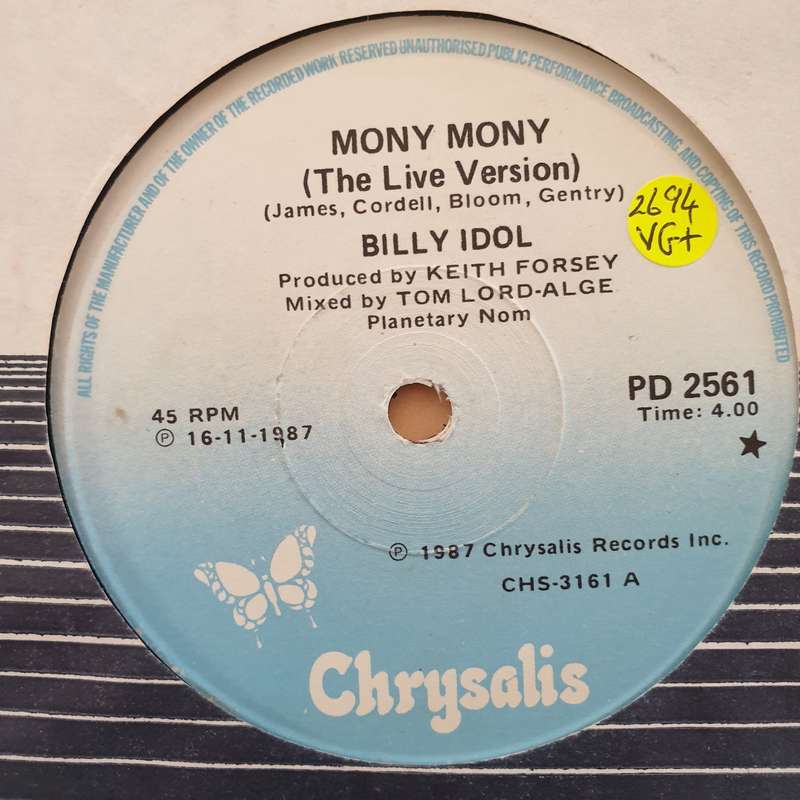 Billy Idol  Mony Mony (Live)  - Vinyl 7" Record - Very-Good+ Quality (VG+)