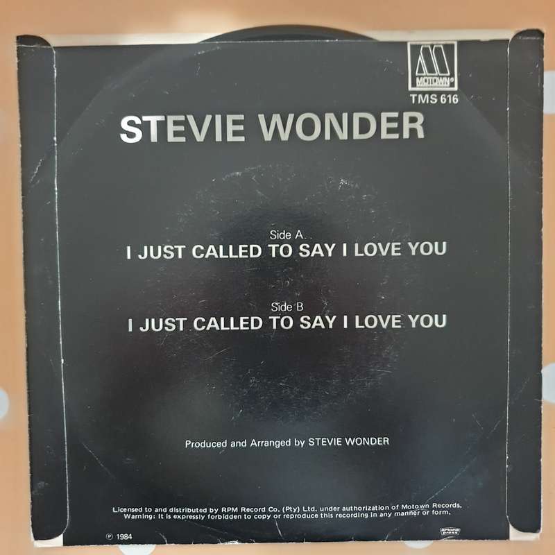 Stevie Wonder  I Just Called To Say I Love You - Vinyl 7" Record - Very-Good+ Quality (VG+)