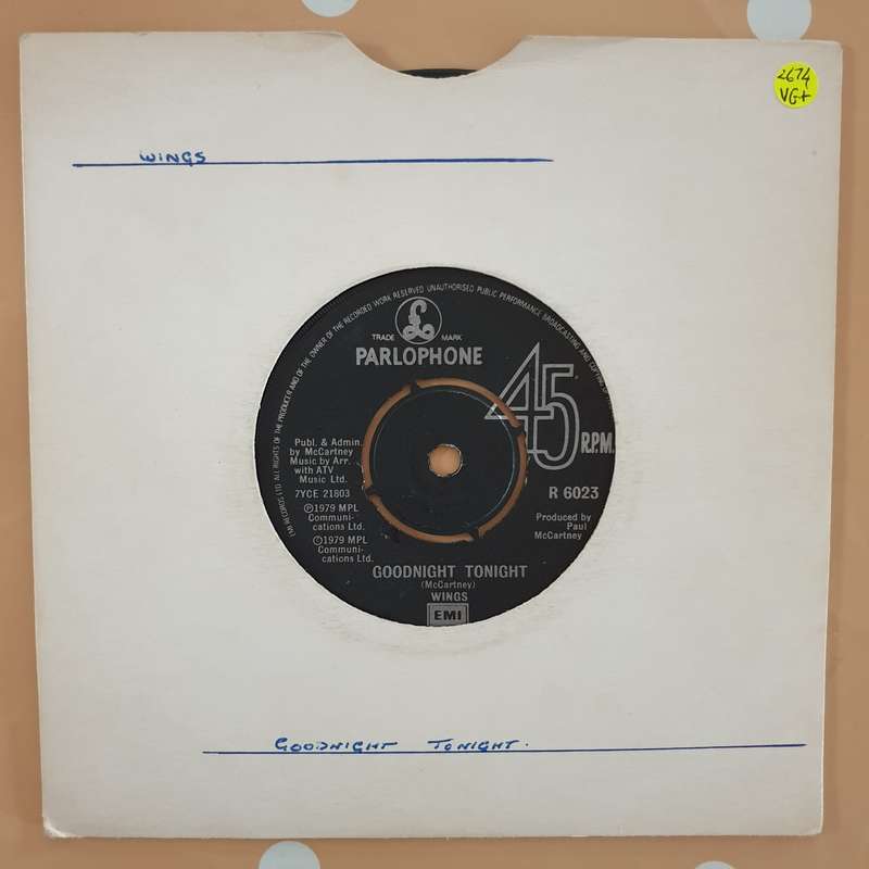Wings  Goodnight Tonight - Vinyl 7" Record - Very-Good+ Quality (VG+)