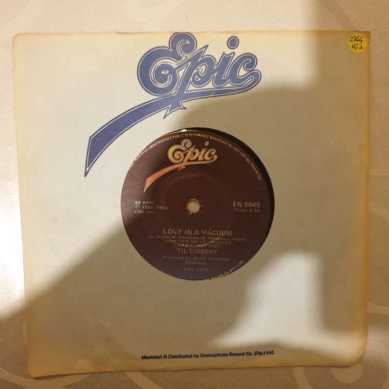 Til Tuesday  Love In A Vacuum - Vinyl 7" Record - Very-Good+ Quality (VG+)