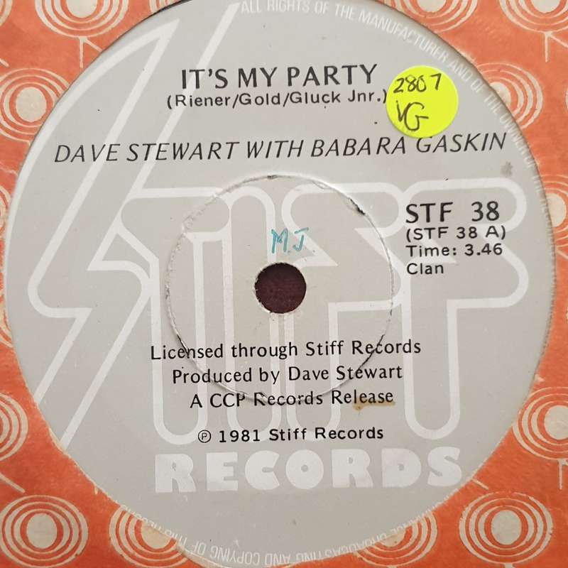Dave Stewart With Barbara Gaskin  It's My Party - Vinyl 7" Record - Very-Good Quality (VG)