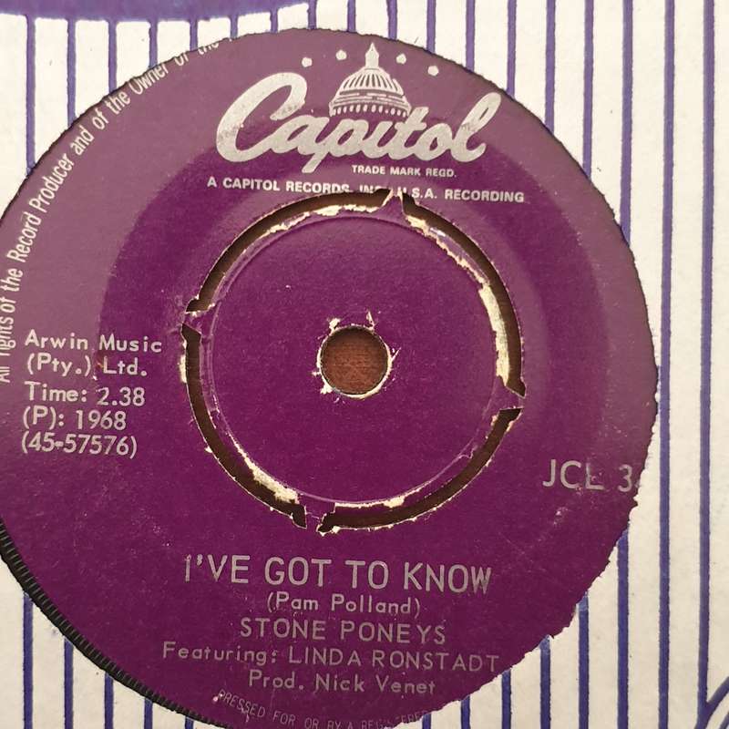 The Stone Poneys  Different Drum / I've Got To Know - Vinyl 7" Record - Very-Good Quality (VG)