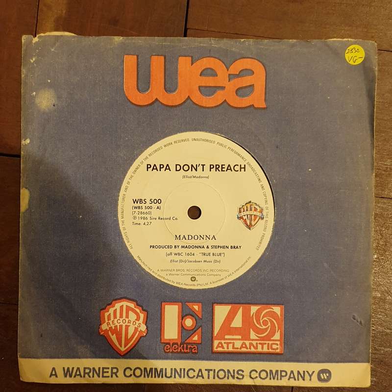 Madonna  Papa Don't Preach / Pretender - Vinyl 7" Record - Very-Good- Quality (VG-)