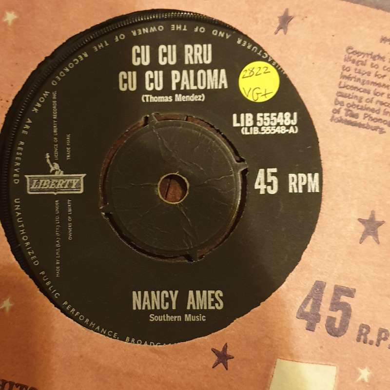 Nancy Ames  Bonsoir Cher / Cu Cu Rru Cu Cu Paloma - Vinyl 7" Record - Very-Good+ Quality (VG+)