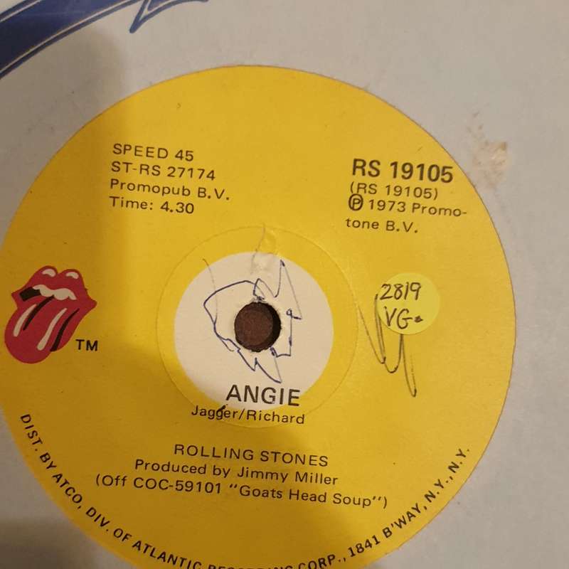 The Rolling Stones  Angie - Vinyl 7" Record - Very-Good Quality (VG)