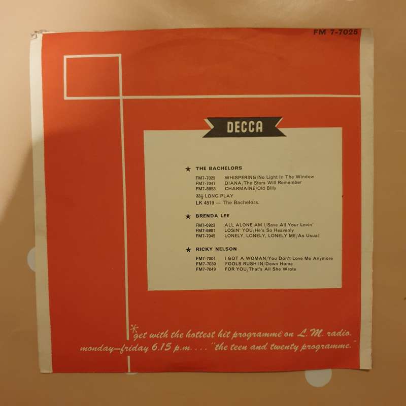 The Bachelors  The Bachelors - Vinyl 7" Record - Very-Good+ Quality (VG+)