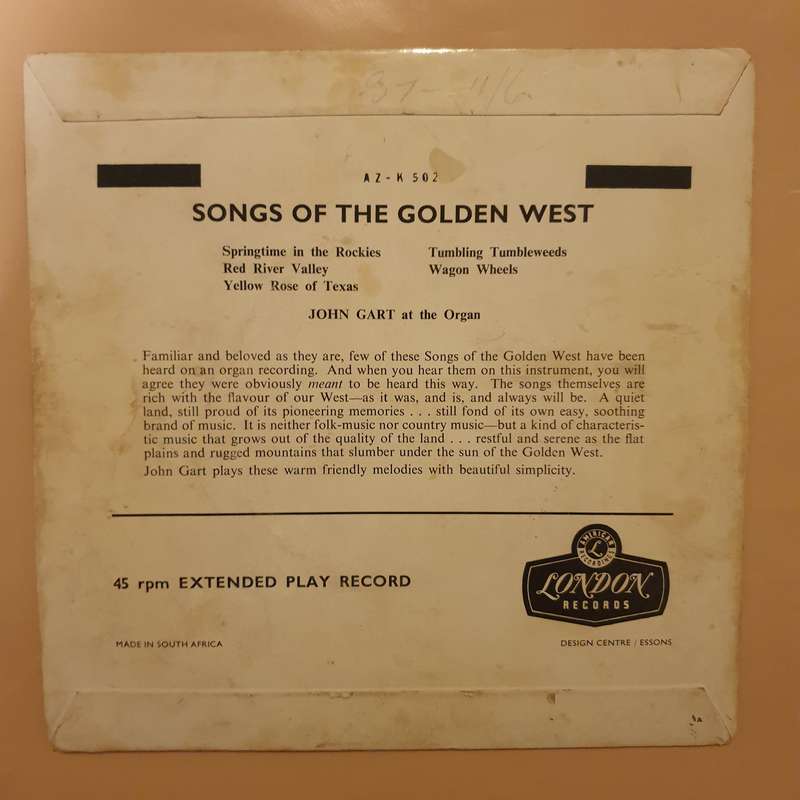 John Gart  Songs Of The Golden West - Vinyl 7" Record - Good Quality (G)
