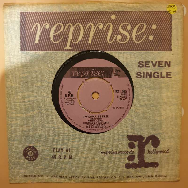 Trini Lopez  I Wanna Be Free / Together - Vinyl 7" Record - Very-Good+ Quality (VG+)