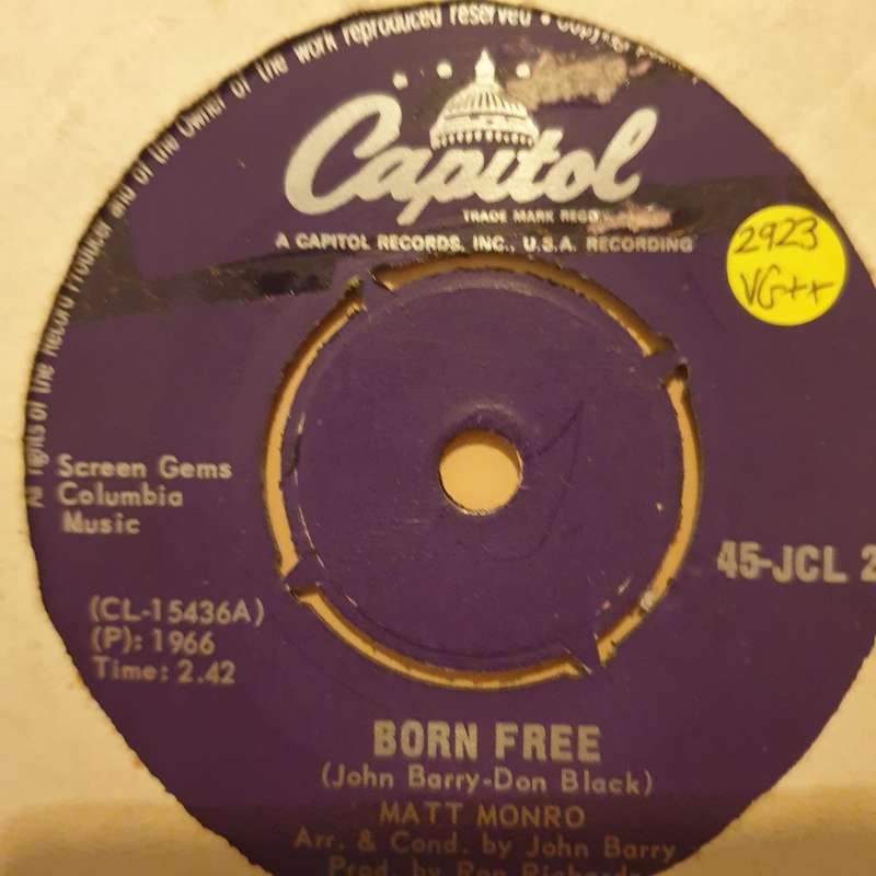 Matt Monro  Born Free - Vinyl 7" Record - Very-Good+ Quality (VG+)