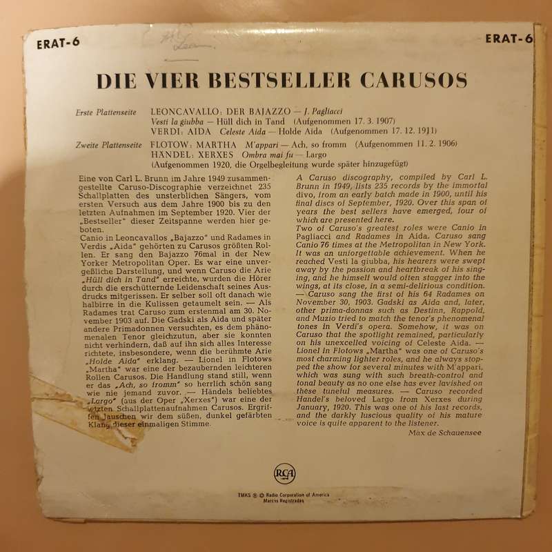 Enrico Caruso  The Four Caruso Best Sellers - Vinyl 7" Record - Very-Good+ Quality (VG+)