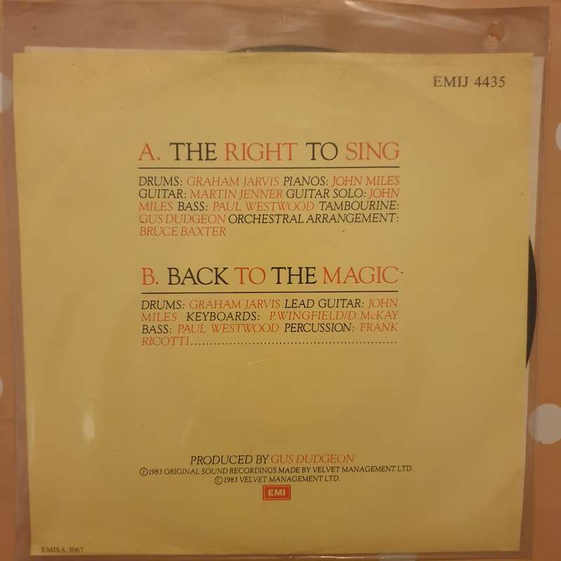 John Miles  The Right To Sing - Vinyl 7" Record - Very-Good+ Quality (VG+)