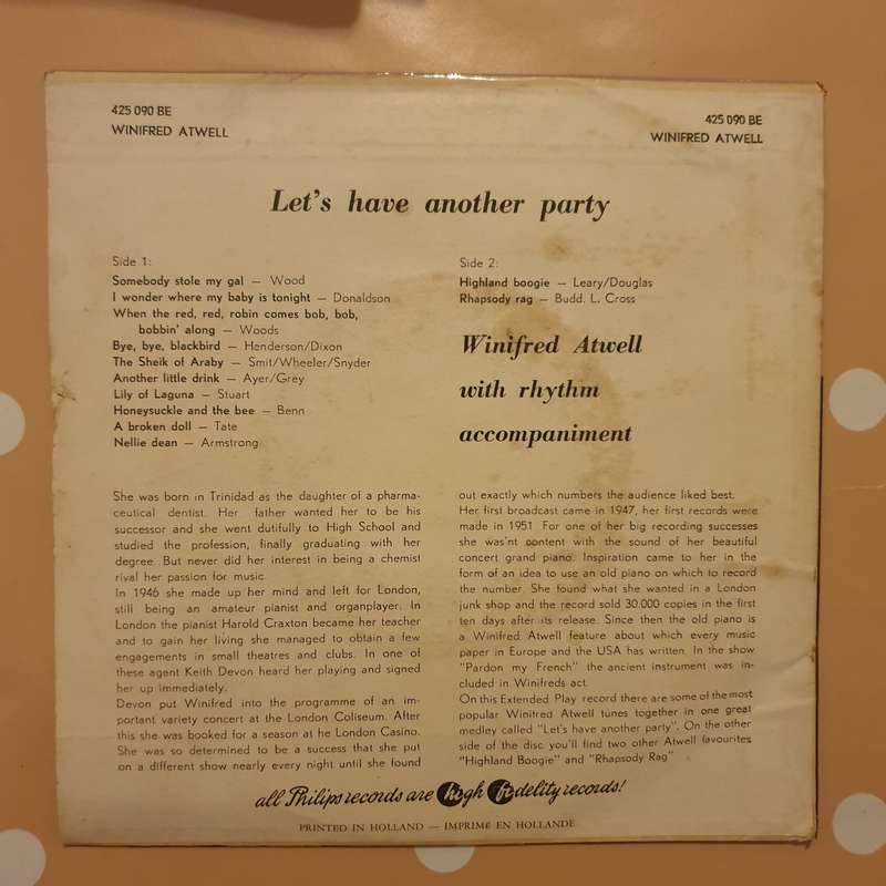 Winifred Atwell  Let's Have Another Party - Vinyl 7" Record - Very-Good+ Quality (VG+)