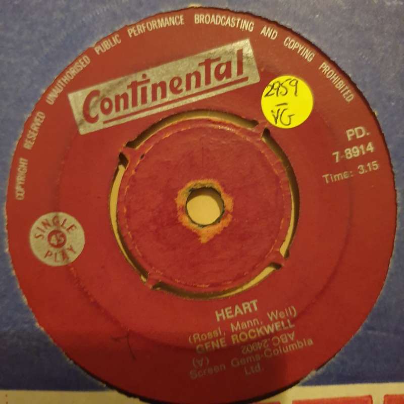 Gene Rockwell  Heart  - Vinyl 7" Record - Very-Good- Quality (VG-)