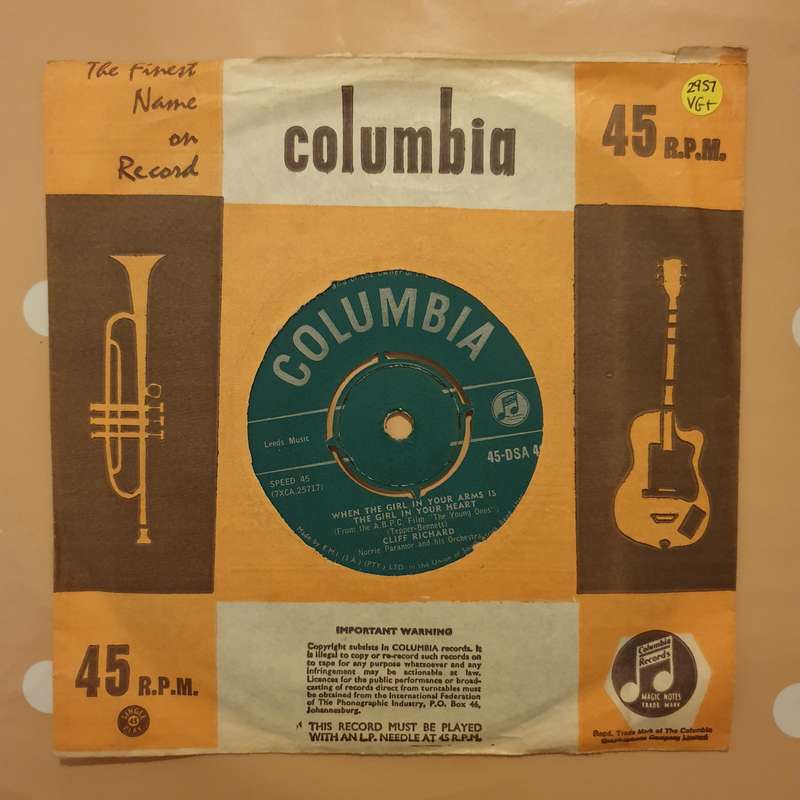 Cliff Richard  When The Girl In Your Arms Is The Girl In Your Heart - Vinyl 7" Record - Ver...