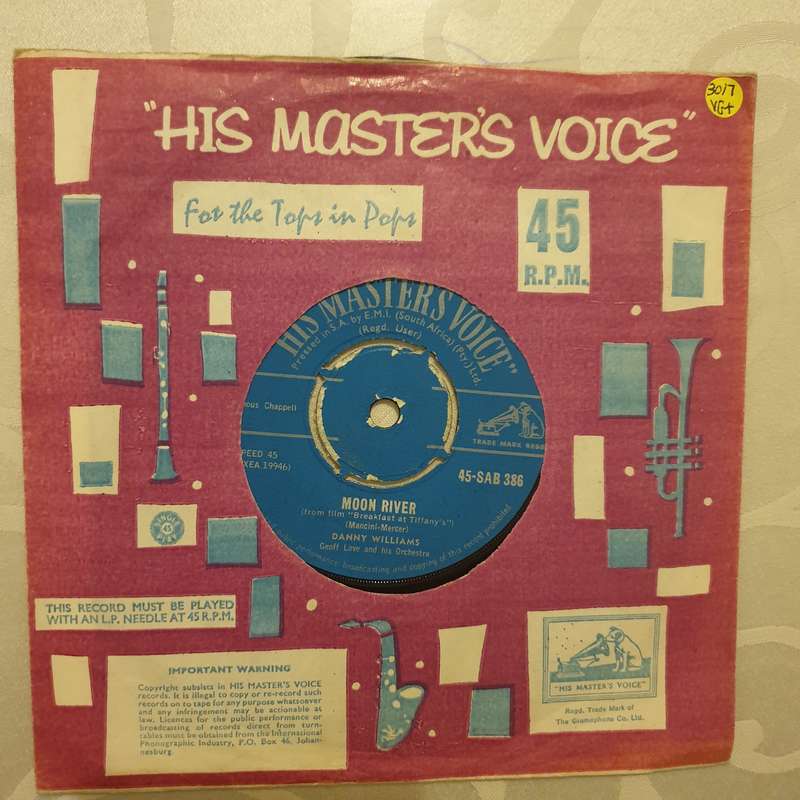 Danny Williams  Moon River -  Vinyl 7" Record - Very-Good+ Quality (VG+)