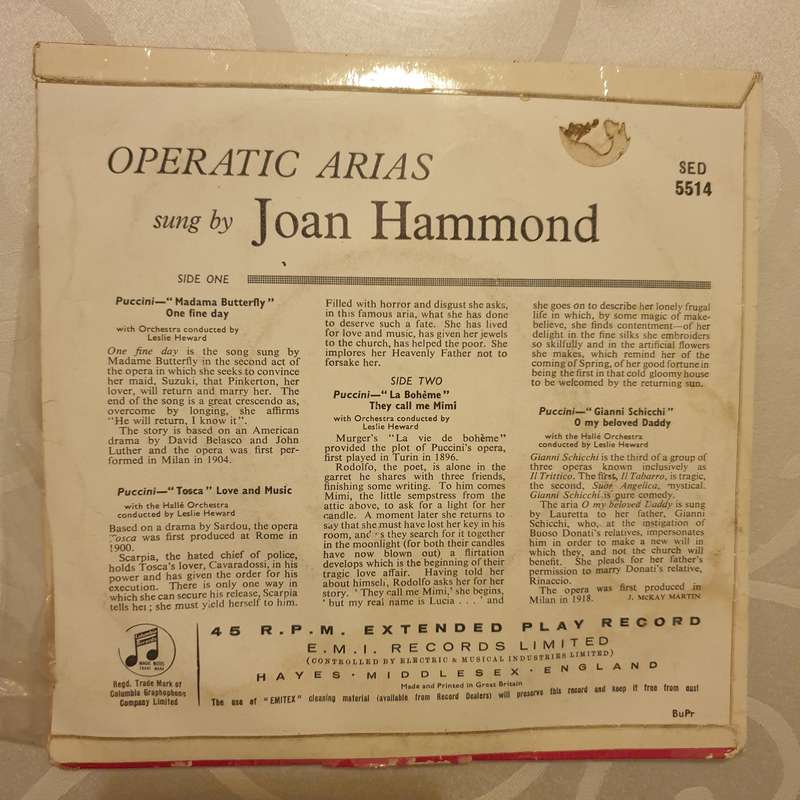 Joan Hammond  One Fine Day ("Madam Butterfly")  -  Vinyl 7" Record - Very-Good+ Quality (VG+)