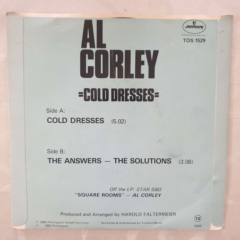 Al Corley  Cold Dresses -  Vinyl 7" Record - Very-Good+ Quality (VG+)
