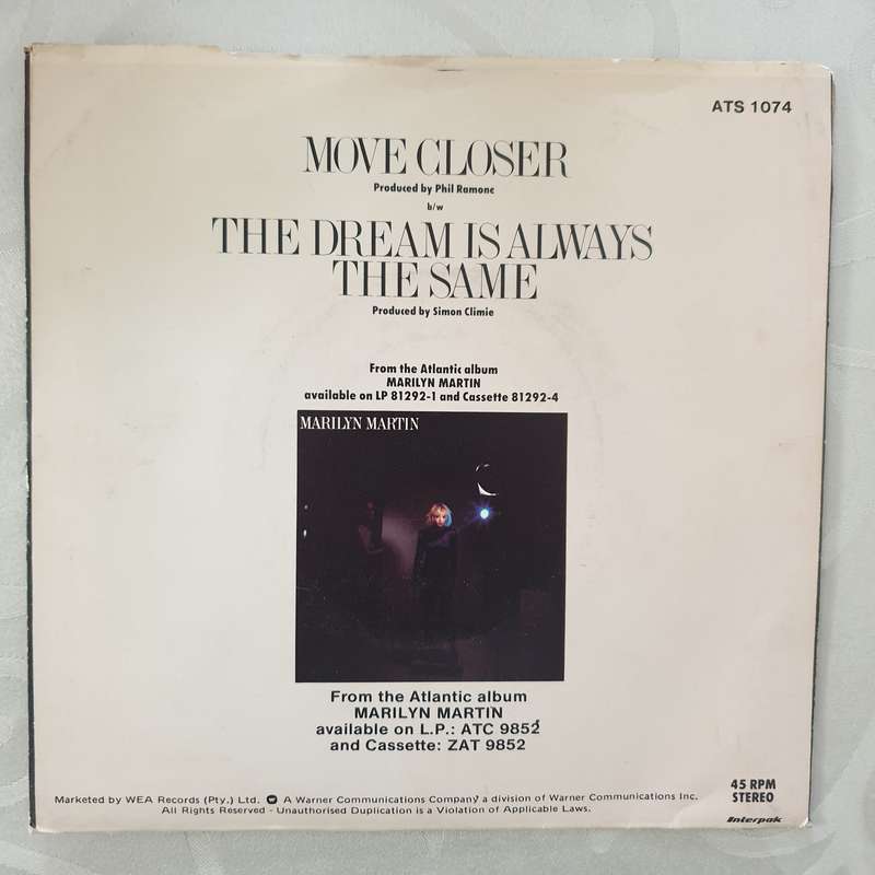 Marilyn Martin  Move Closer -  Vinyl 7" Record - Very-Good+ Quality (VG+)