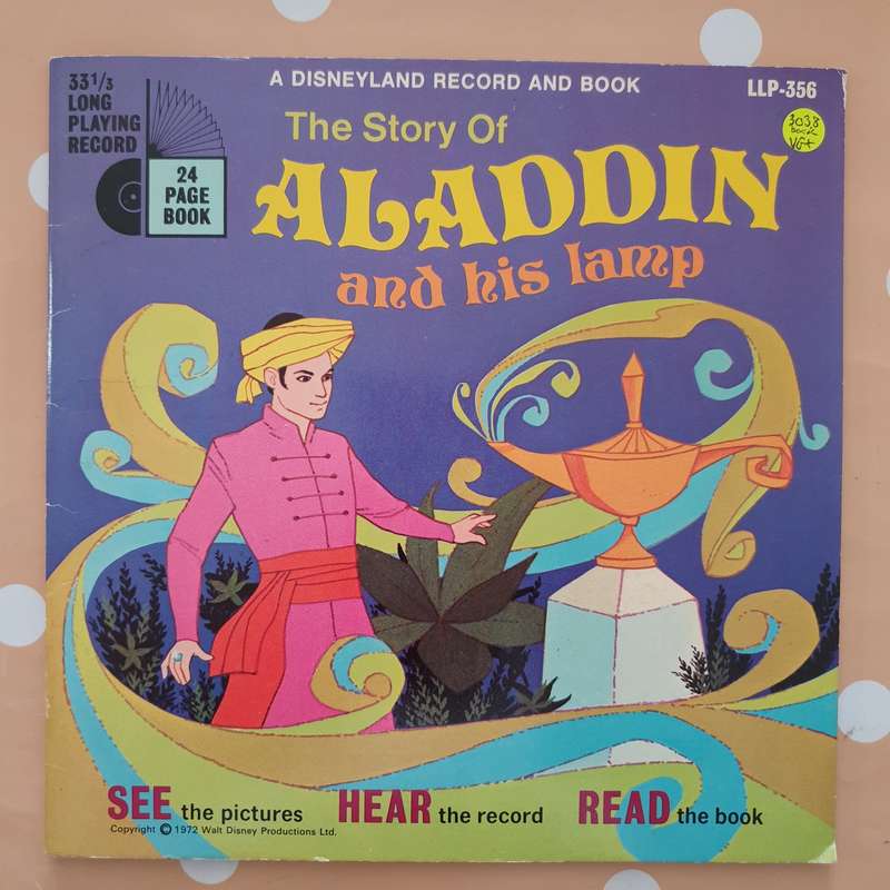 Disneyland - The Story of Aladdin and his Lamp with Story Book- Vinyl 7" Record - Very-Good+ Qual...