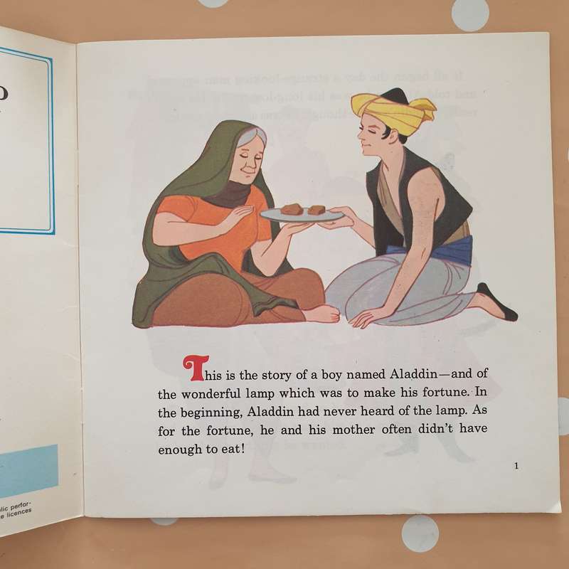 Disneyland - The Story of Aladdin and his Lamp with Story Book- Vinyl 7" Record - Very-Good+ Qual...