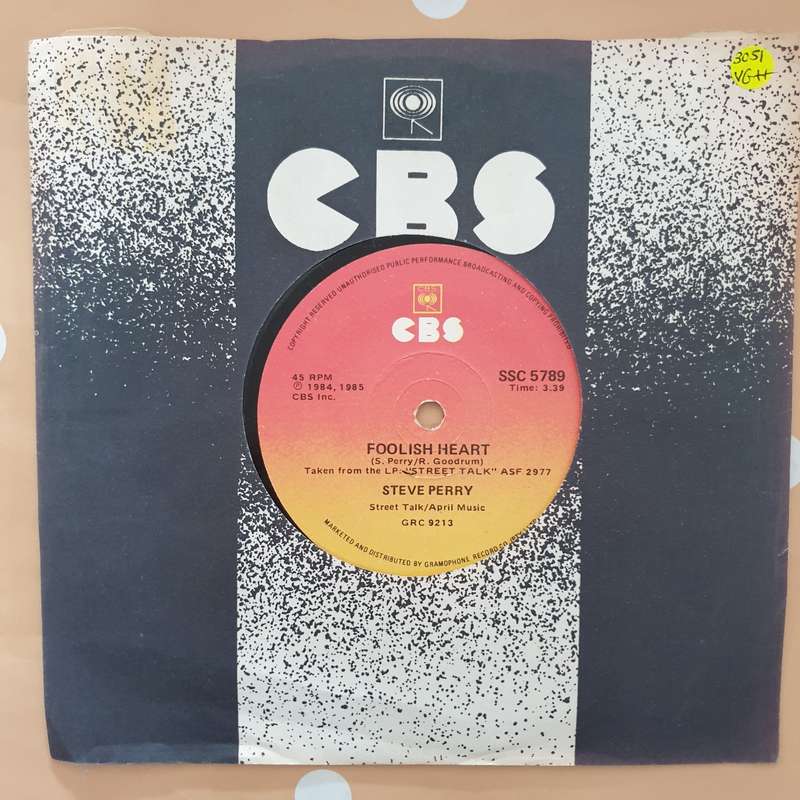 Steve Perry  Foolish Heart - Vinyl 7" Record - Very-Good+ Quality (VG+)