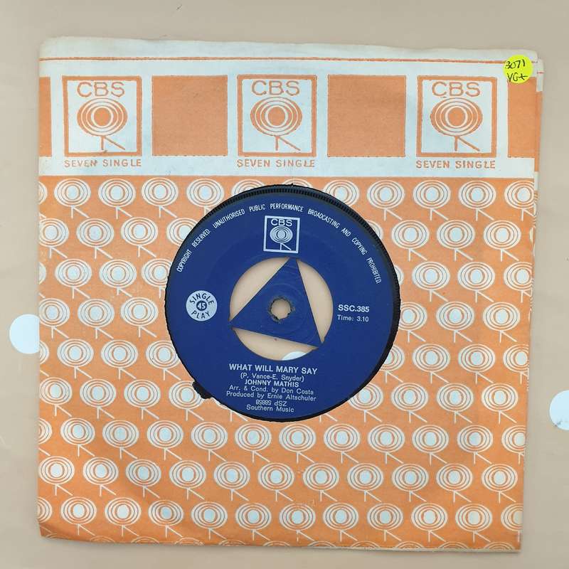 Johnny Mathis - What Will Mary Say - Vinyl 7" Record - Very-Good+ Quality (VG+)
