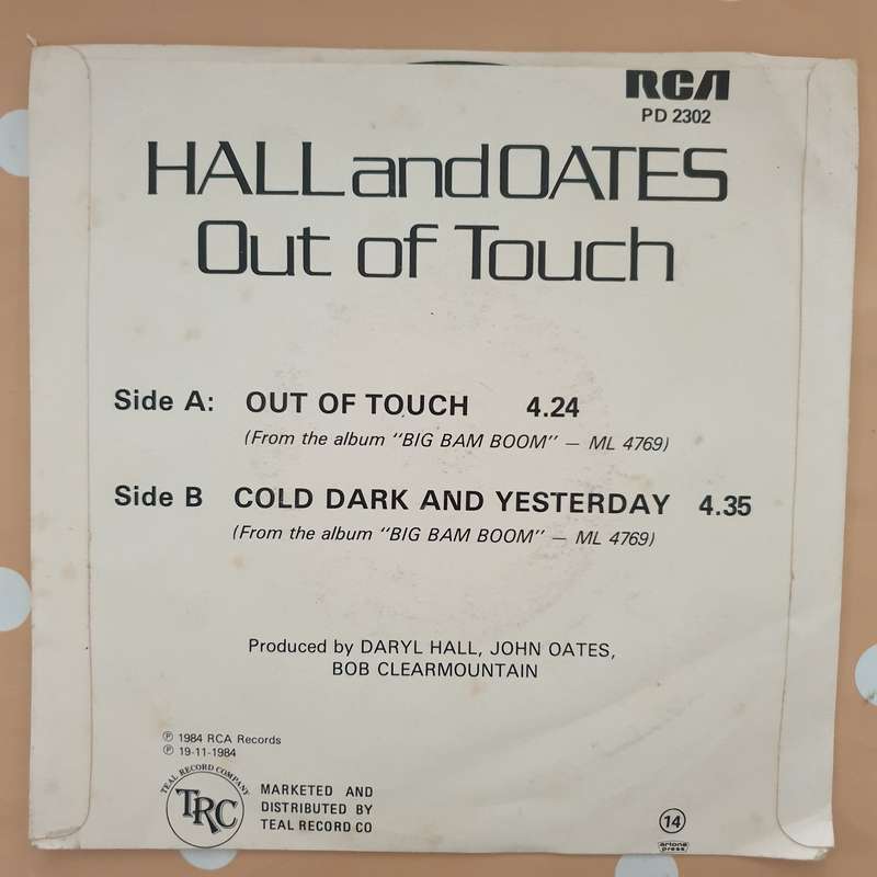 Daryl Hall John Oates  Out Of Touch - Vinyl 7" Record - Very-Good Quality (VG)