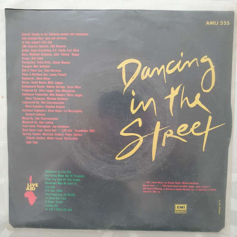 David Bowie, Mick Jagger  Dancing In The Street  - Vinyl 7" Record - Very-Good+ Quality (VG+)