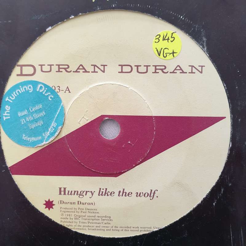 Duran Duran  Hungry Like The Wolf - Vinyl 7" Record - Very-Good+ Quality (VG+)