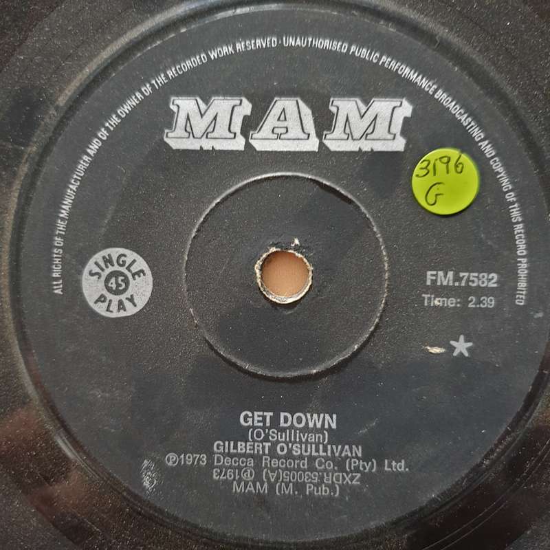 Gilbert O'Sullivan  Get Down - Vinyl 7" Record - Good Quality (G)