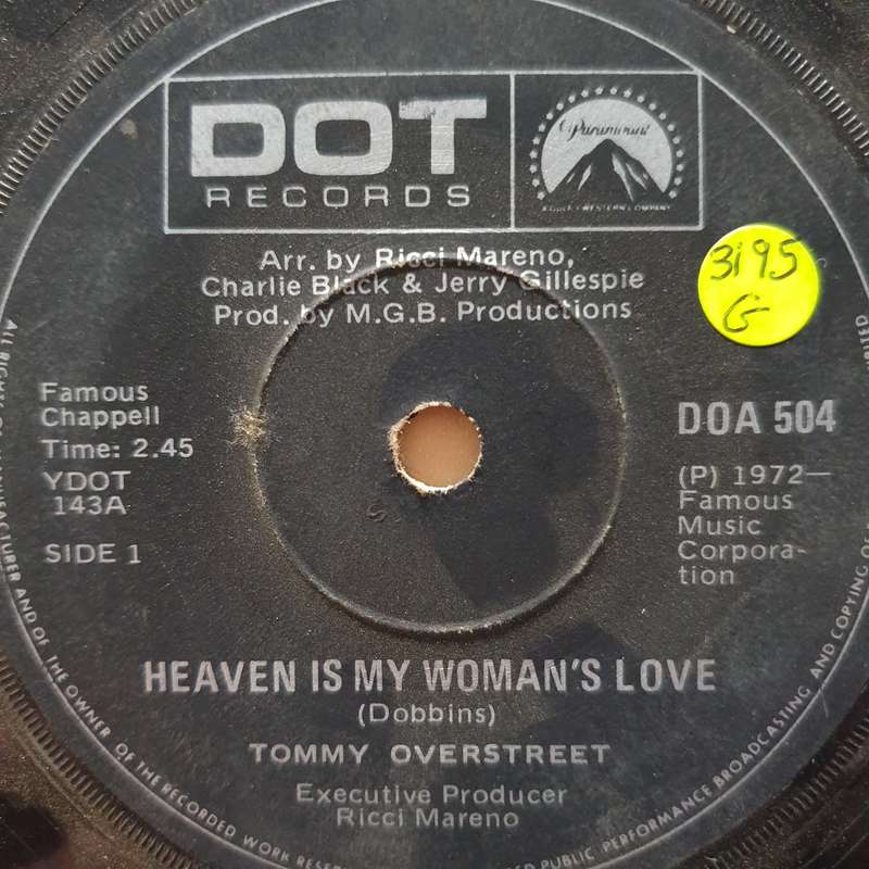 Tommy Overstreet  Heaven Is My Woman's Love - Vinyl 7" Record - Good Quality (G)
