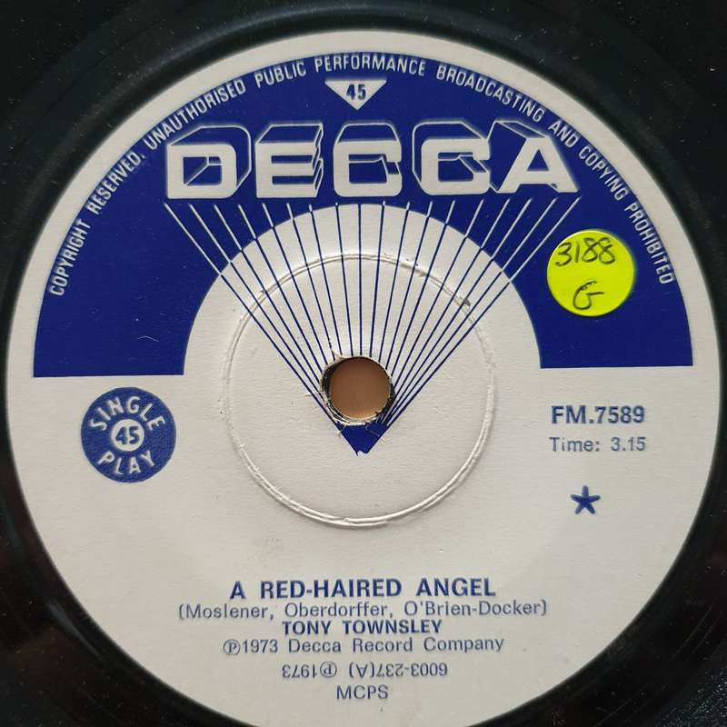 Tony Townsley  A Red-Haired Angel / Sweet Little Sister Sally - Vinyl 7" Record - Good Qual...