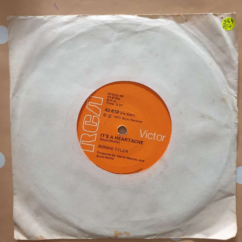 Bonnie Tyler  It's A Heartache - Vinyl 7" Record - Very-Good+ Quality (VG+)