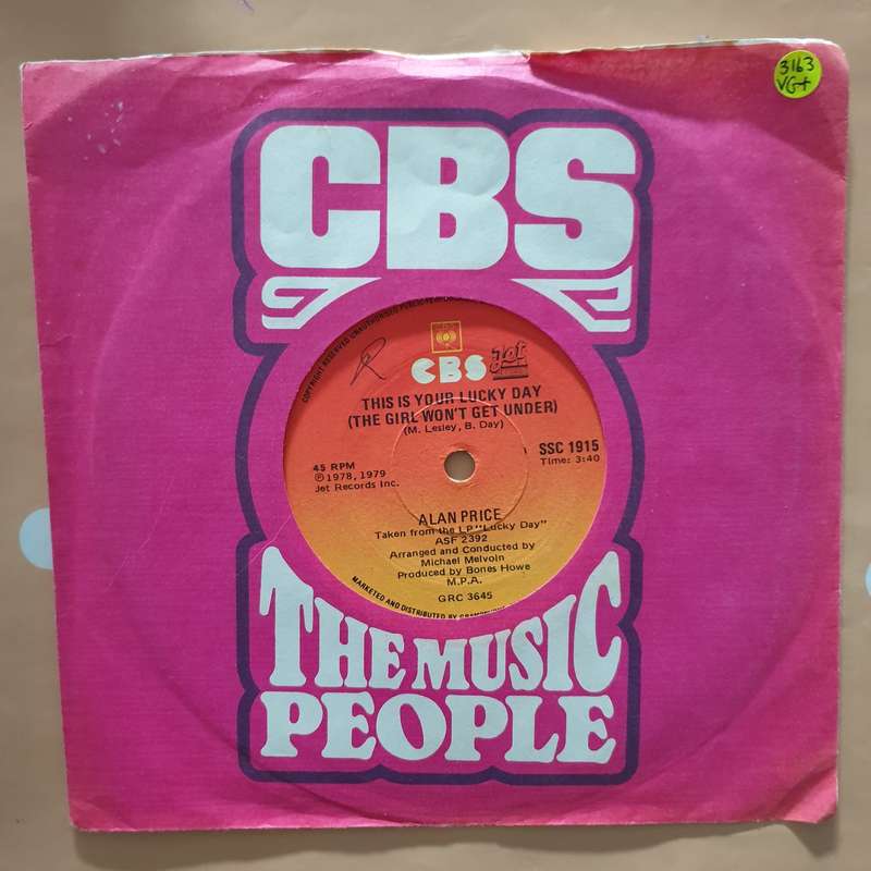 Alan Price  This Is Your Lucky Day (The Girl Won't Get Under) - Vinyl 7" Record - Very-Good...